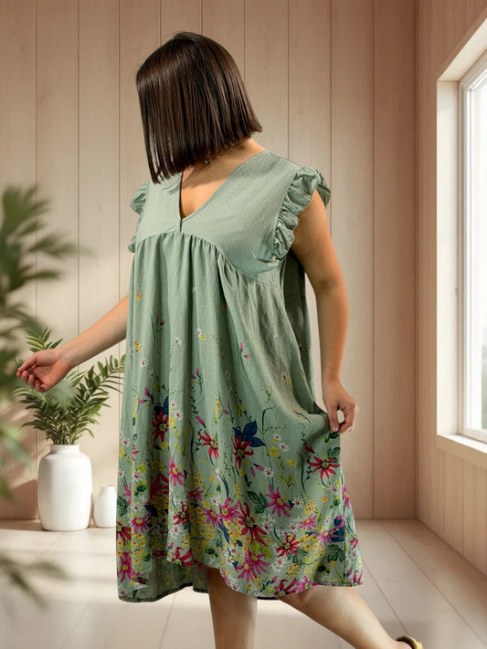 OLYMPE - ROBE KAKI A FLEUR JUSQU'A LA TAILLE 50