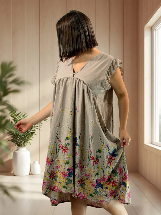 OLYMPE - ROBE MOKA A FLEUR JUSQU'A LA TAILLE 50