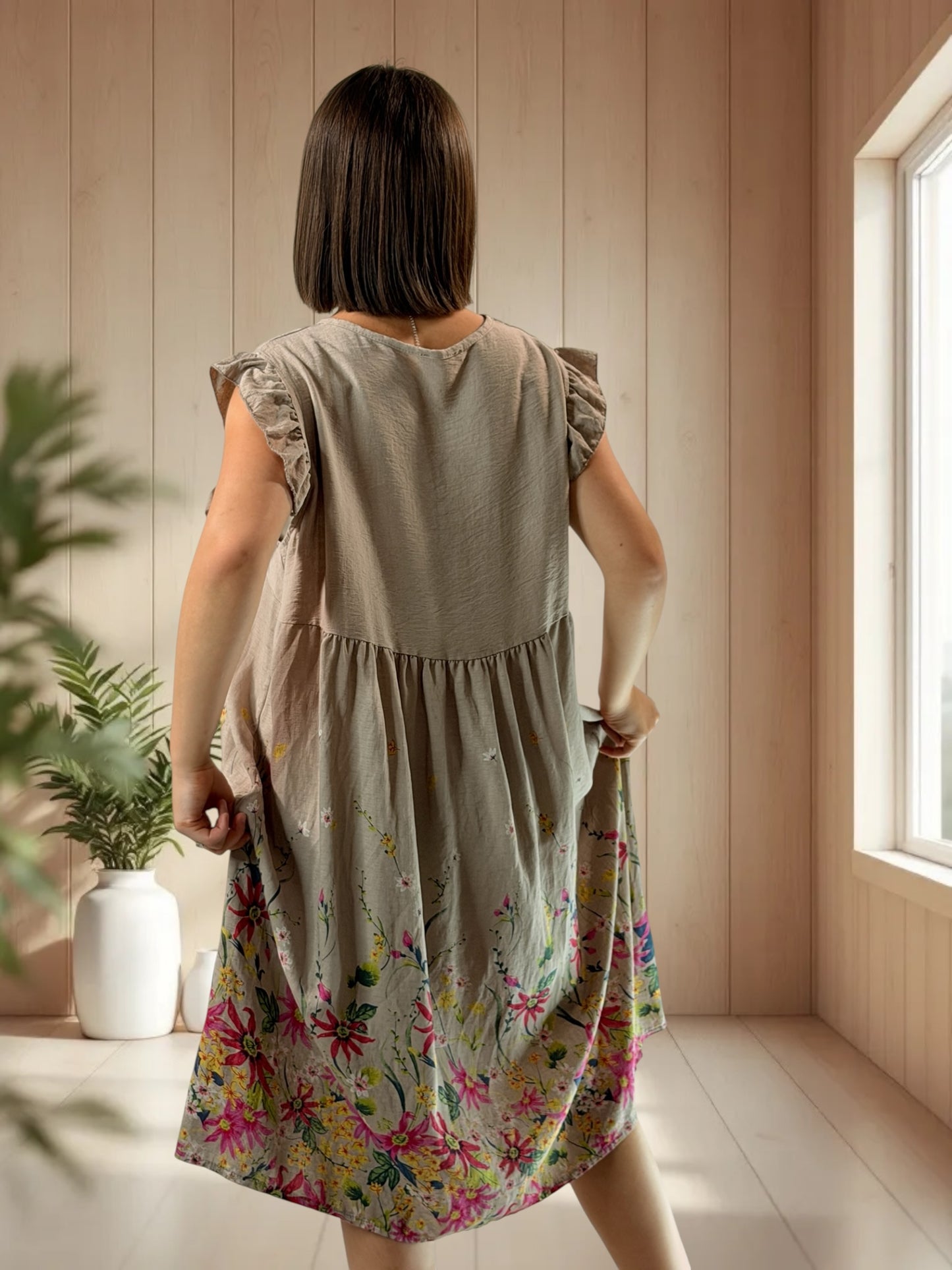 OLYMPE - ROBE MOKA A FLEUR JUSQU'A LA TAILLE 50