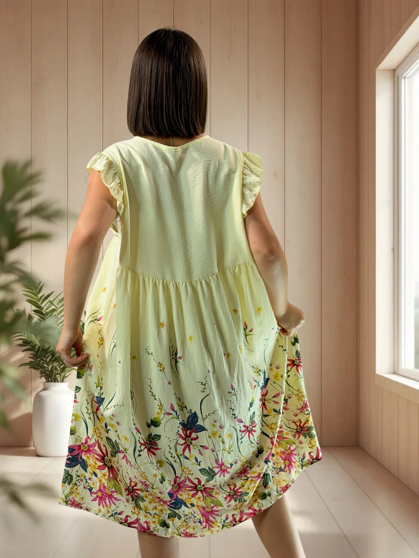 OLYMPE - ROBE JAUNE A FLEUR JUSQU'A LA TAILLE 50