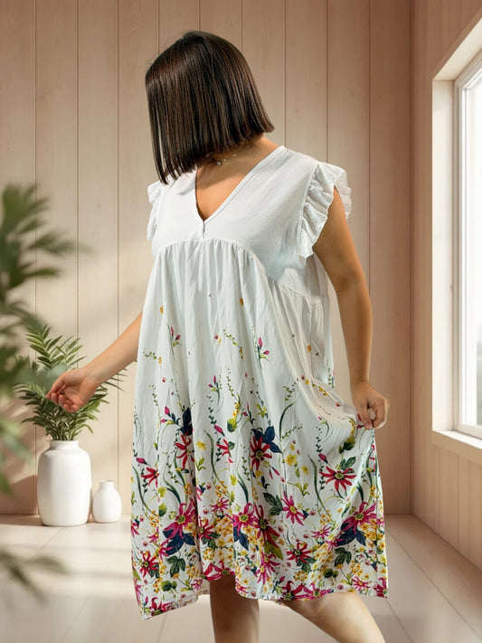 OLYMPE - ROBE BLANCHE A FLEUR JUSQU'A LA TAILLE 50