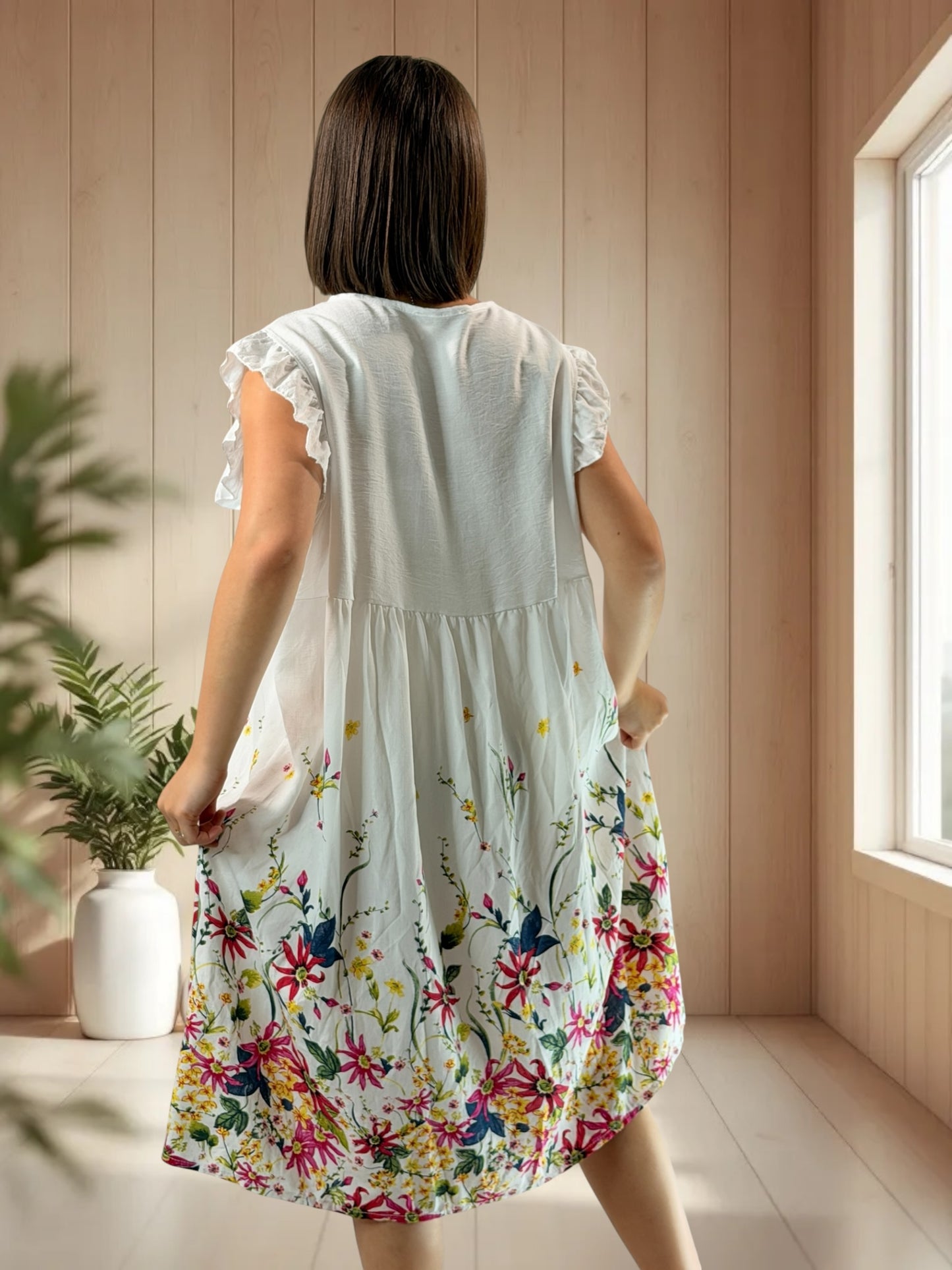 OLYMPE - ROBE BLANCHE A FLEUR JUSQU'A LA TAILLE 50