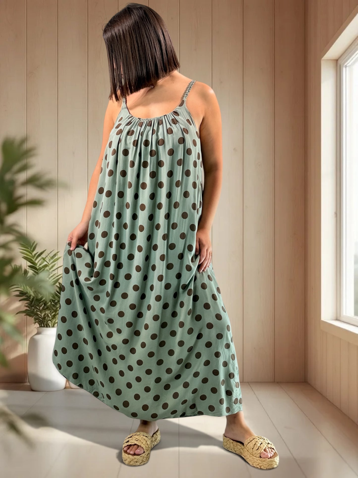 CLAUDIE - ROBE LONGUE KAKI A POIS JUSQU'A LA TAILLE 52