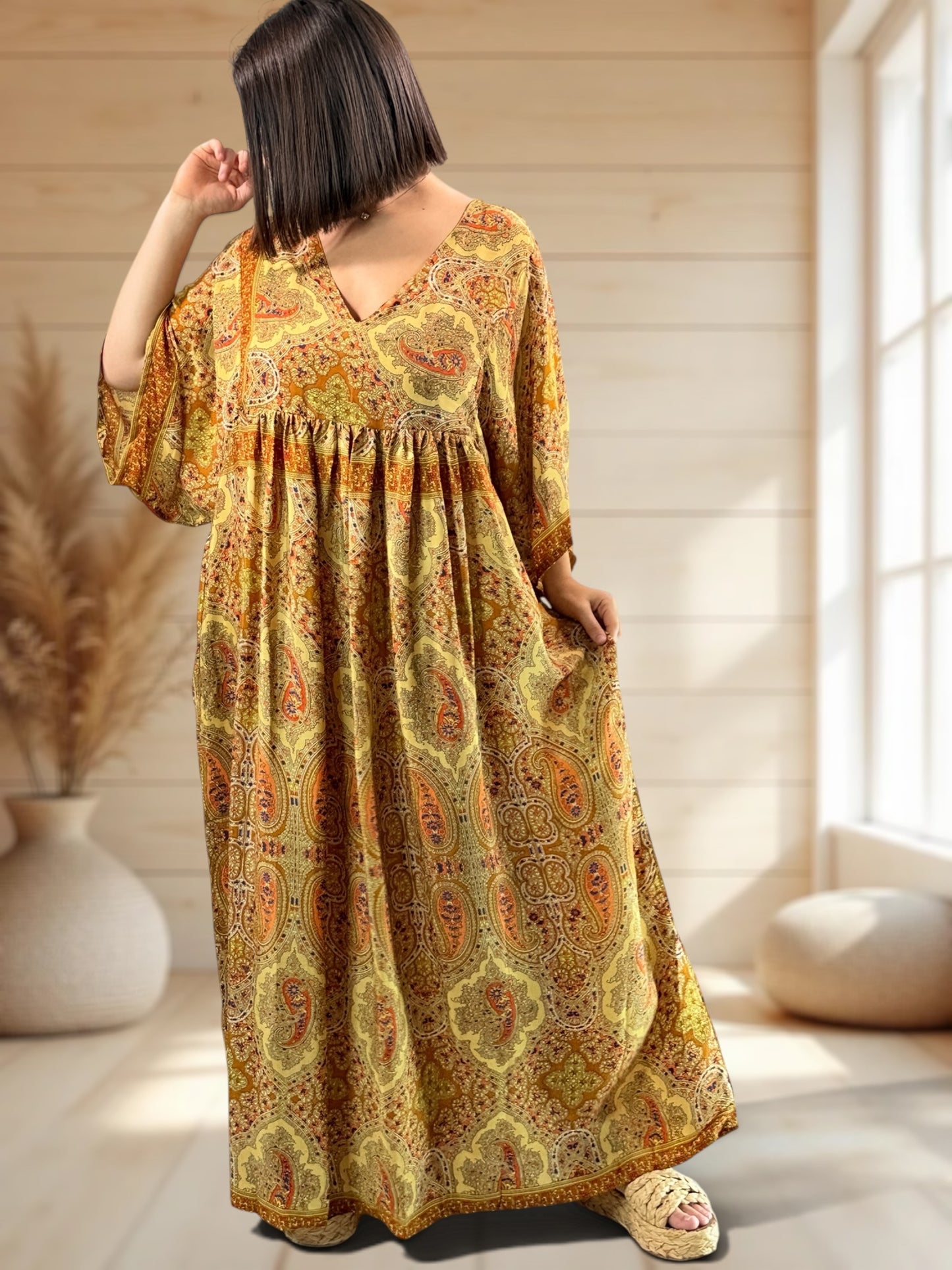 MATHILDA - ROBE LONGUE BOHEME SOIE JUSQU'A LA TAILLE 54