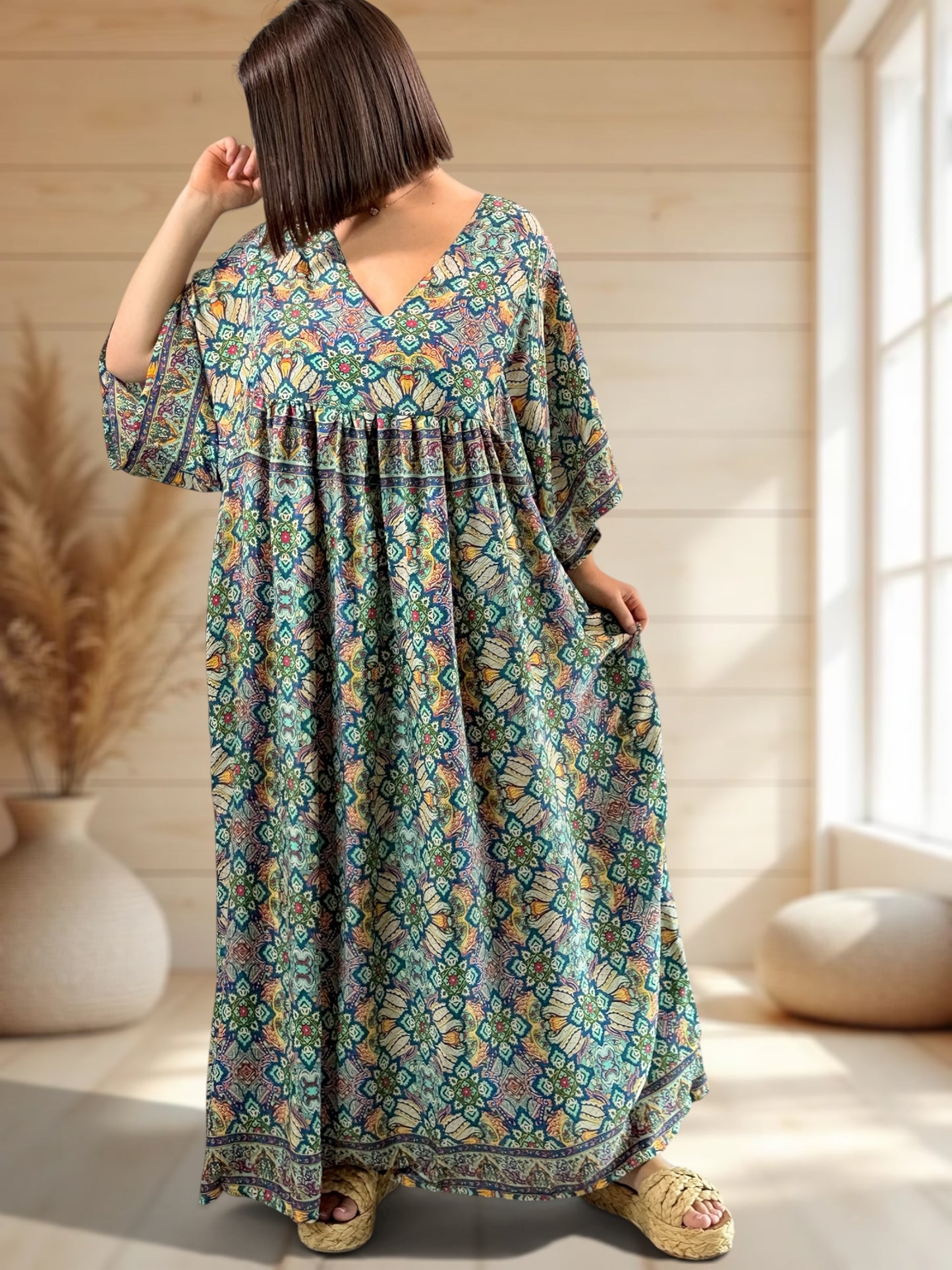 MATHILDA - ROBE LONGUE BOHEME SOIE JUSQU'A LA TAILLE 54