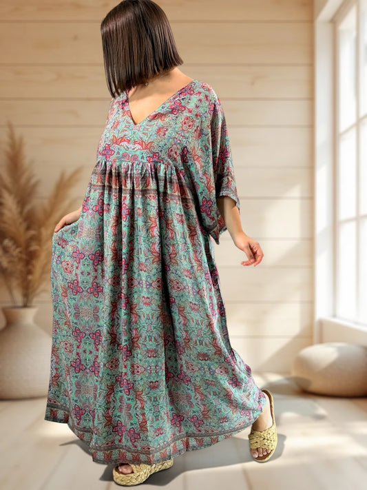 MATHILDA - ROBE LONGUE BOHEME SOIE JUSQU'A LA TAILLE 54