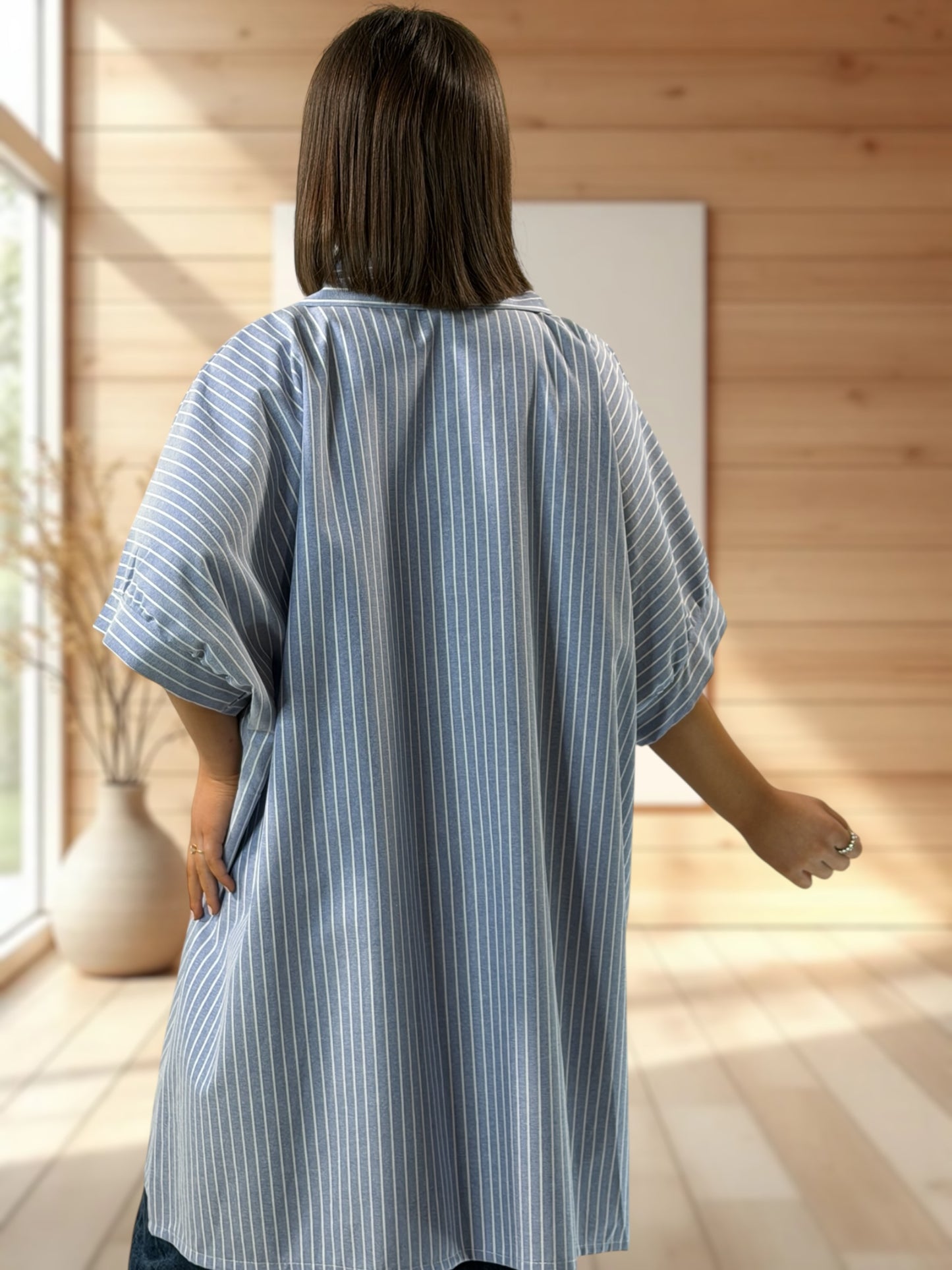 VIRGINIA - TUNIQUE OVERSIZE BLEUE A RAYURE JUSQU'A LA TAILLE 60