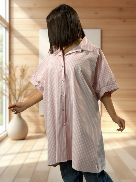 VIRGINIA - TUNIQUE OVERSIZE ROSE A RAYURE JUSQU'A LA TAILLE 60