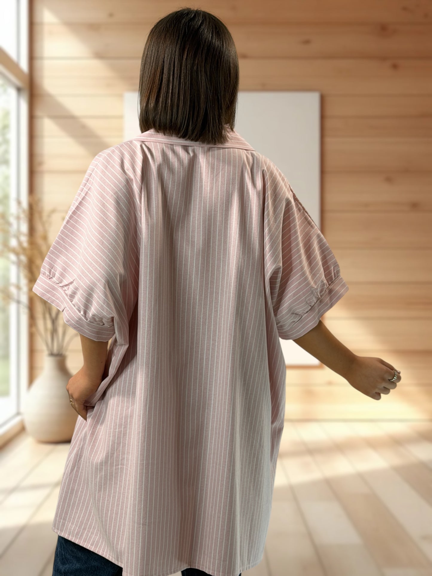 VIRGINIA - TUNIQUE OVERSIZE ROSE A RAYURE JUSQU'A LA TAILLE 60