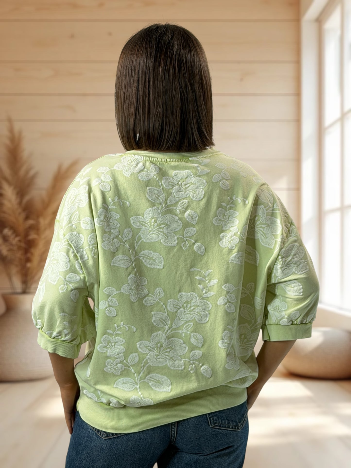 MADELINE - TOP VERT ANIS A FLEUR JUSQU'A LA TAILLE 46