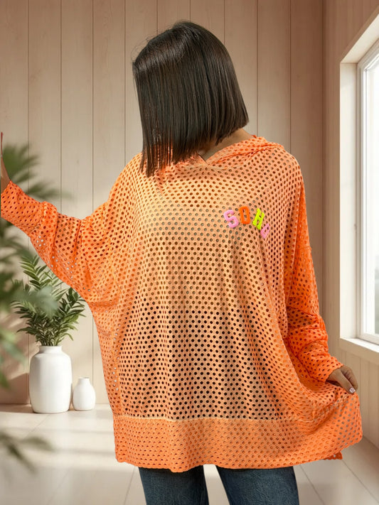 UMBERTO - TUNIQUE OVERSIZE ORANGE EN RESILLE JUSQU'A LA TAILLE 60
