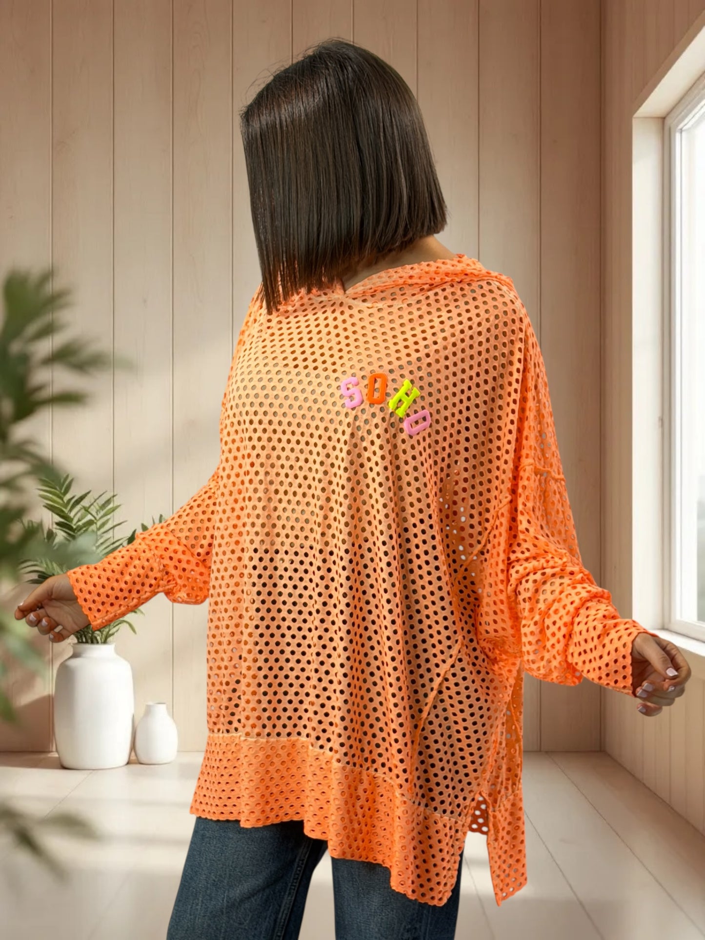 UMBERTO - TUNIQUE OVERSIZE ORANGE EN RESILLE JUSQU'A LA TAILLE 60