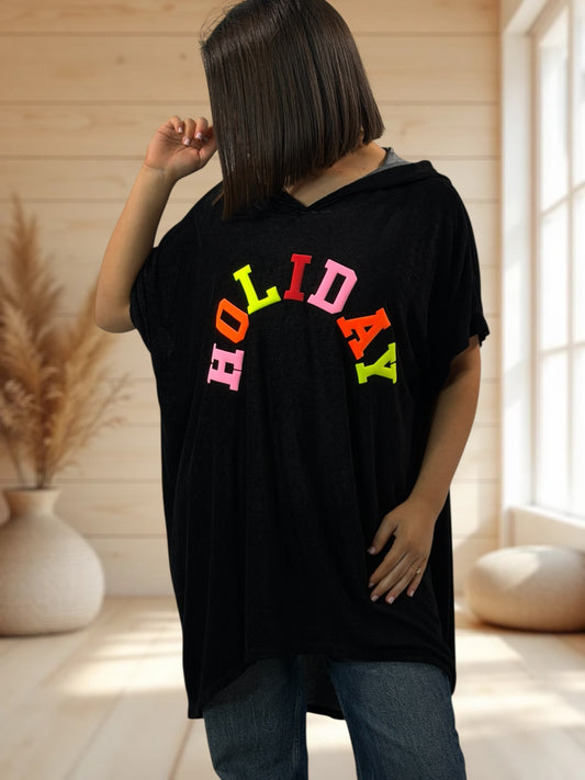 HOLIDAY - TUNIQUE OVERSIZE NOIRE EPONGE STRETCH JUSQU'A LA TAILLE 56/58