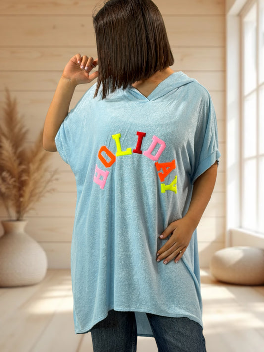 HOLIDAY - TUNIQUE OVERSIZE BLEUE EPONGE STRETCH JUSQU'A LA TAILLE 56/58