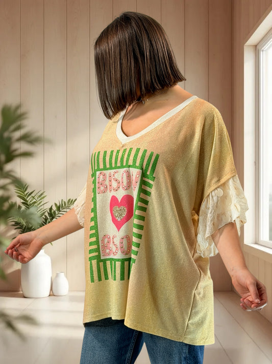 BISOU - TEE-SHIRT OVERSIZE FLUIDE SCINTILLANT JUSQU'A LA TAILLE 52