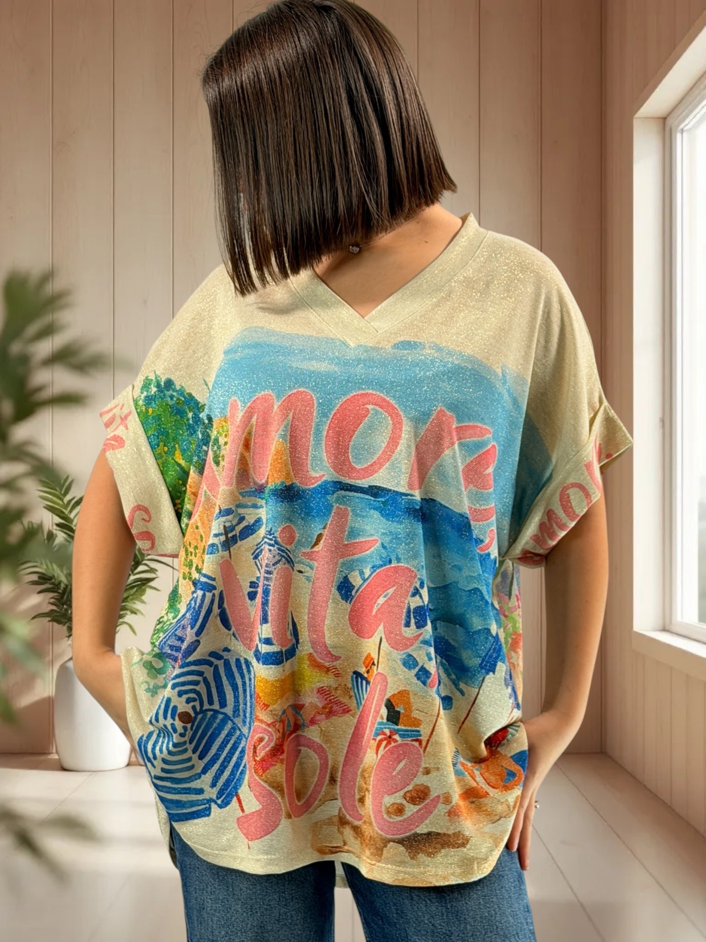 HELLO - TEE-SHIRT OVERSIZE FLUIDE SCINTILLANT JUSQU'A LA TAILLE 52