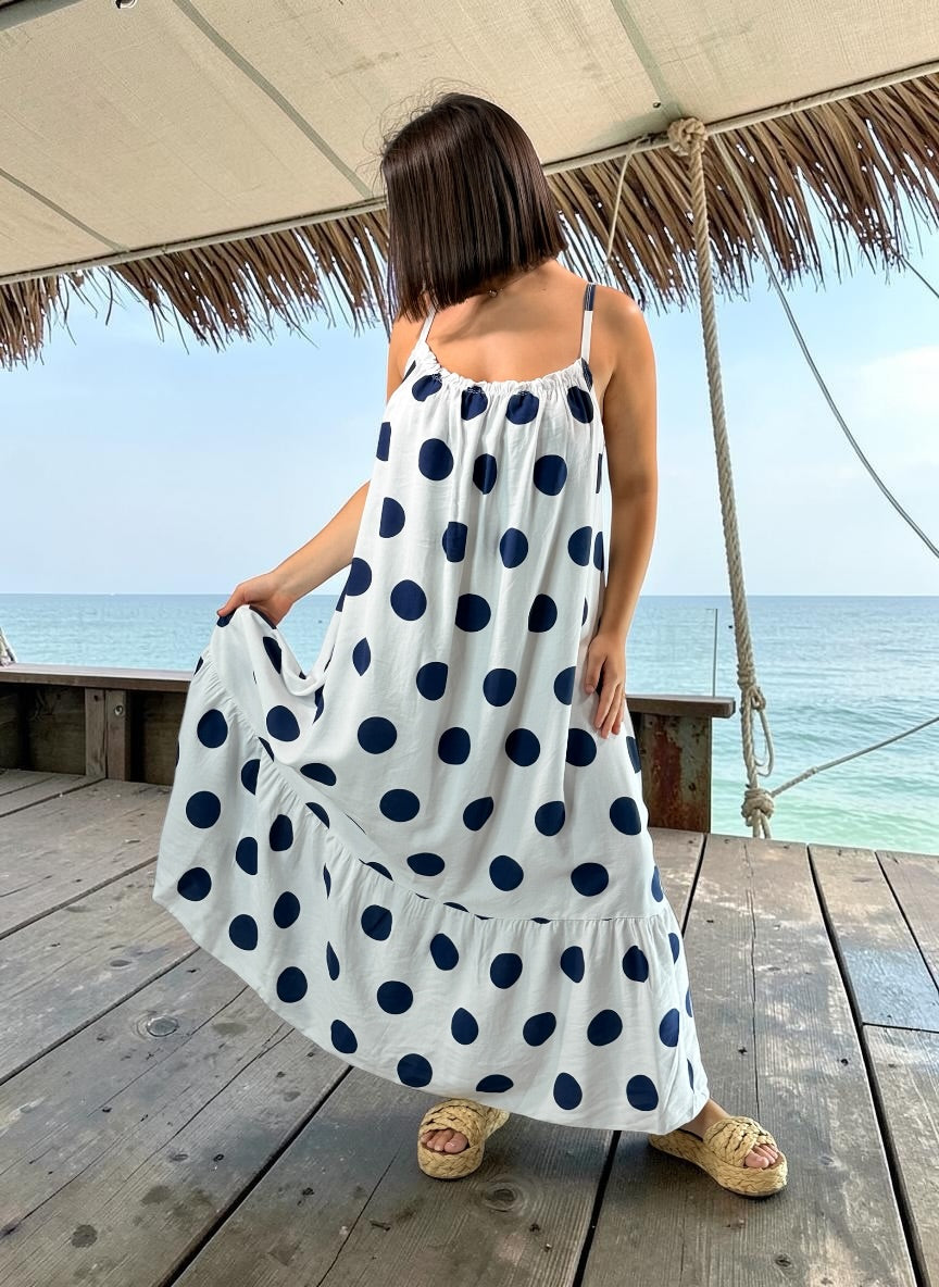 CLARENCE - ROBE LONGUE BLANCHE A POIS JUSQU'A LA TAILLE 56