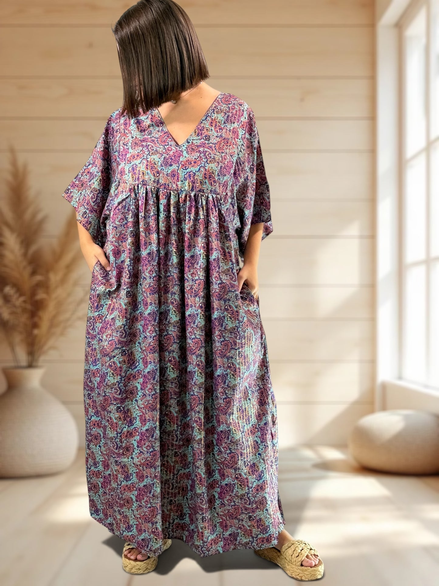 MATHILDA - ROBE LONGUE BOHEME SOIE JUSQU'A LA TAILLE 54