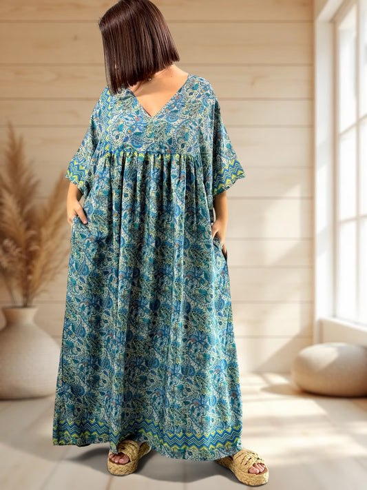 MATHILDA - ROBE LONGUE BOHEME SOIE JUSQU'A LA TAILLE 54