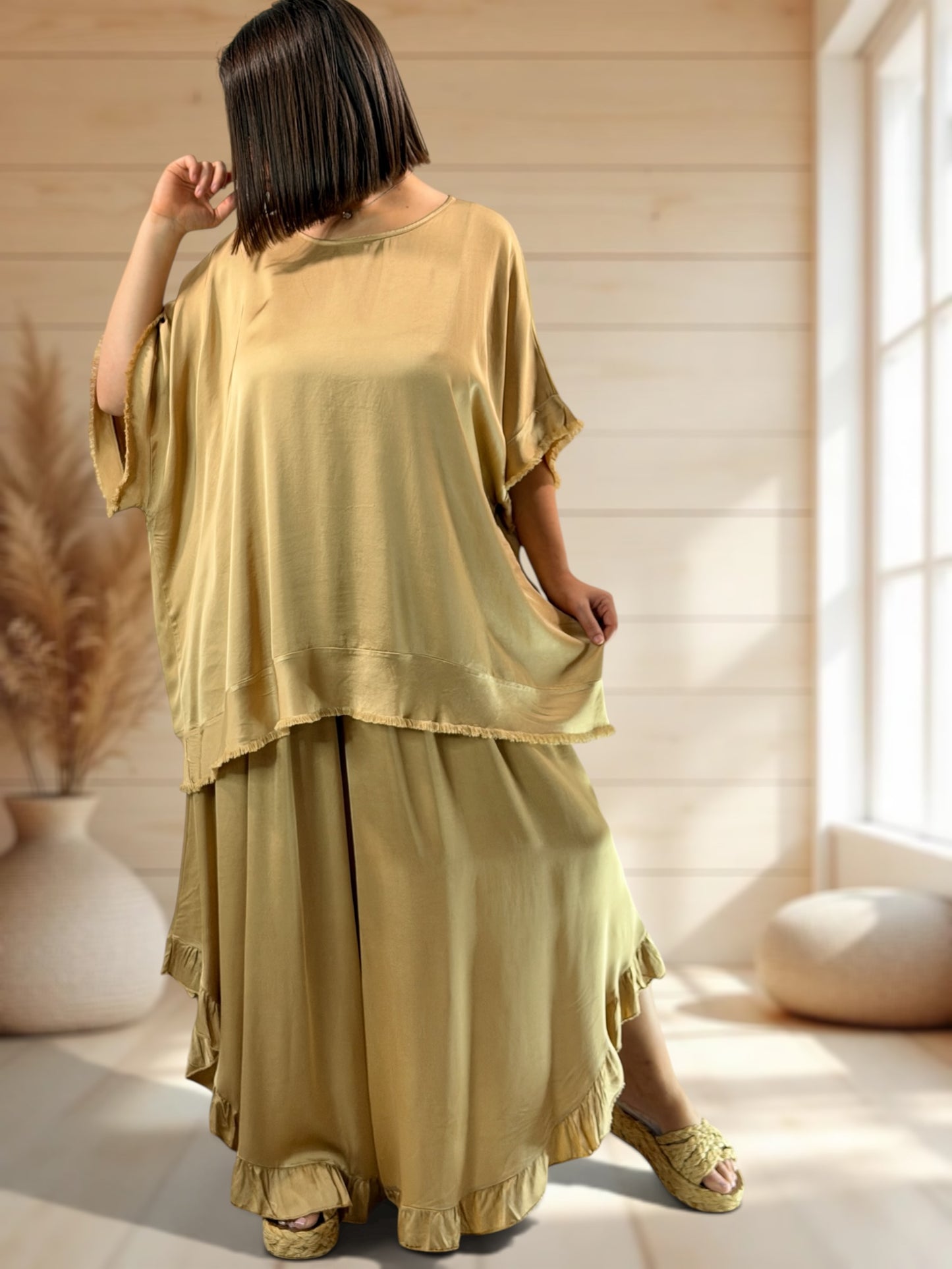 LEXIE - ENSEMBLE TUNIQUE ET PANTALON CAMEL JUSQU'A LA TAILLE 54