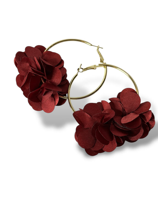 LOLITA - BOUCLES D'OREILLES CREOLES AVEC FLEUR BORDEAUX