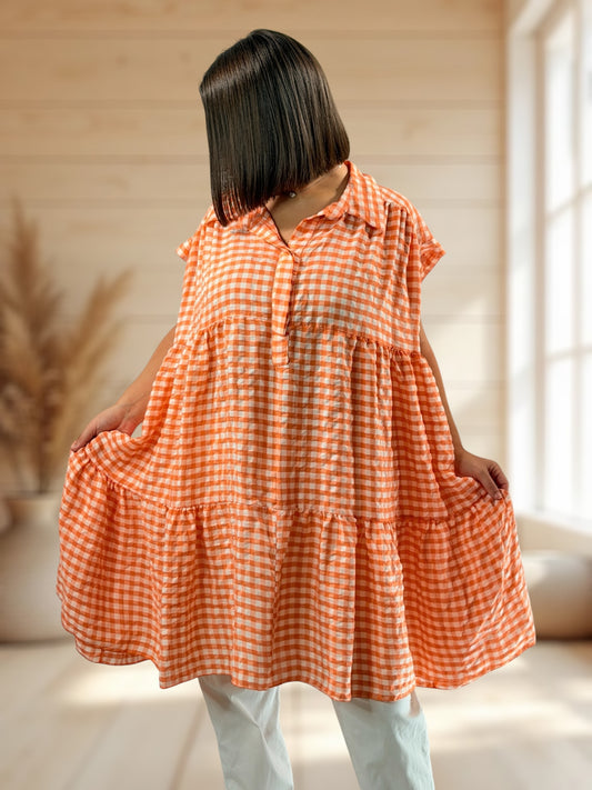 VITA - TUNIQUE VICHY ORANGE JUSQU'A LA TAILLE 60