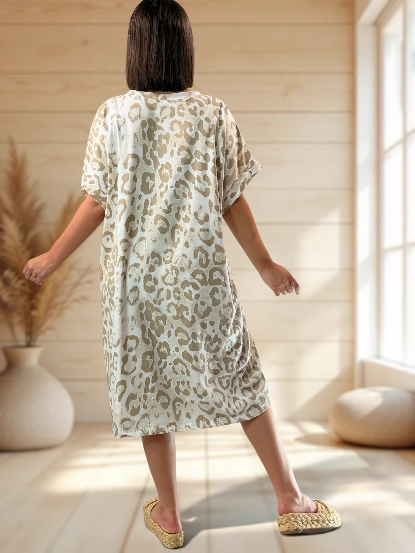 COPINE - ROBE OVERSIZE LEOPARD BEIG JUSQU'A LA TAILLE 54