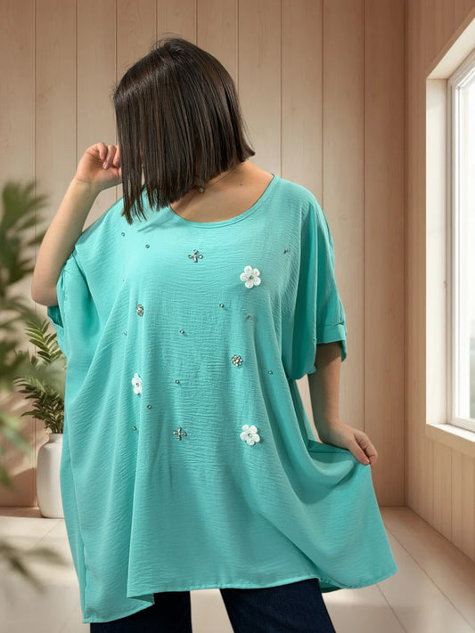 DEVA - TUNIQUE OVERSIZE LAGON JUSQU'A LA TAILLE 56