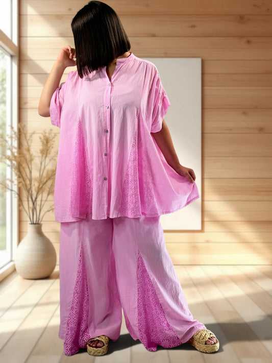 TAPIOCA - ENSEMBLE TUNIQUE ET PANTALON ROSE JUSQU'A LA TAILLE 52