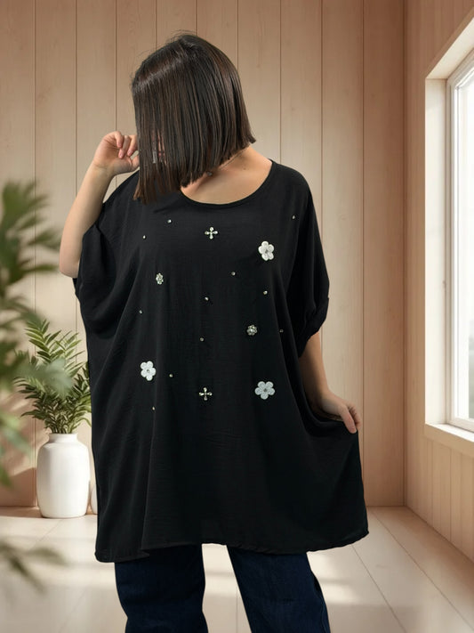 DEVA - TUNIQUE OVERSIZE NOIRE JUSQU'A LA TAILLE 56