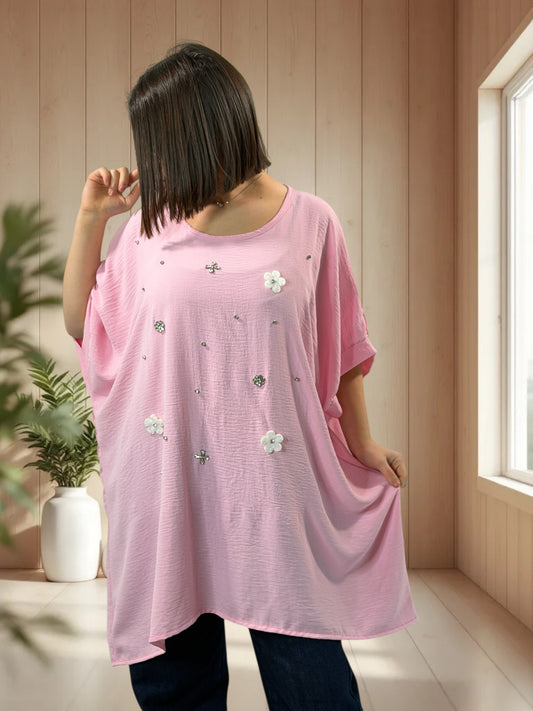 DEVA - TUNIQUE OVERSIZE ROSE JUSQU'A LA TAILLE 56