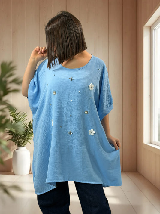 DEVA - TUNIQUE OVERSIZE BLEUE JUSQU'A LA TAILLE 56