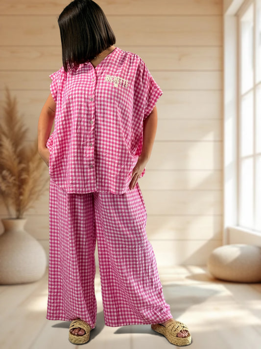 ORIANA - BLOUSE VICHY ROSE JUSQU'A LA TAILLE 56