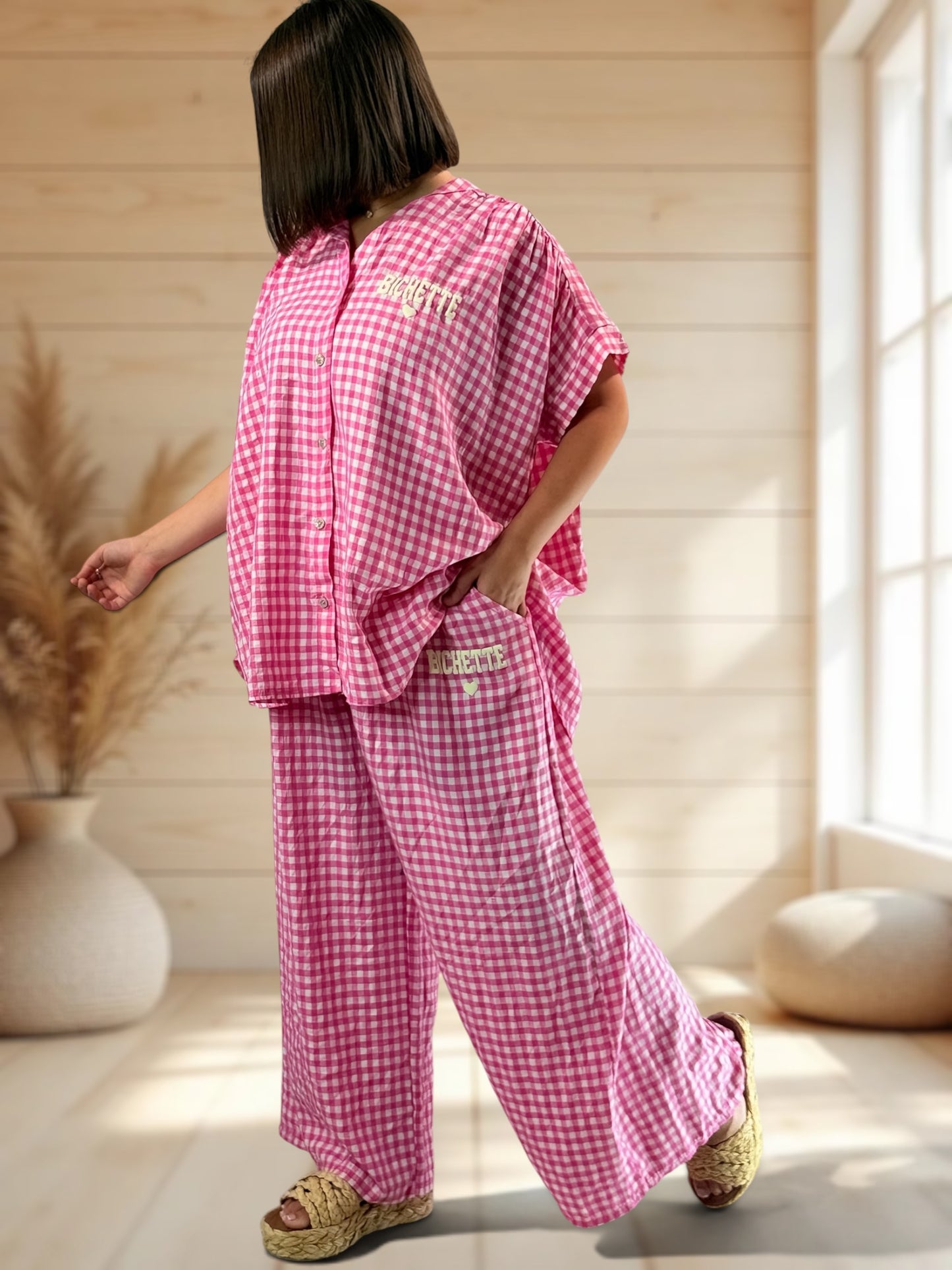 ORIANA - BLOUSE VICHY ROSE JUSQU'A LA TAILLE 56
