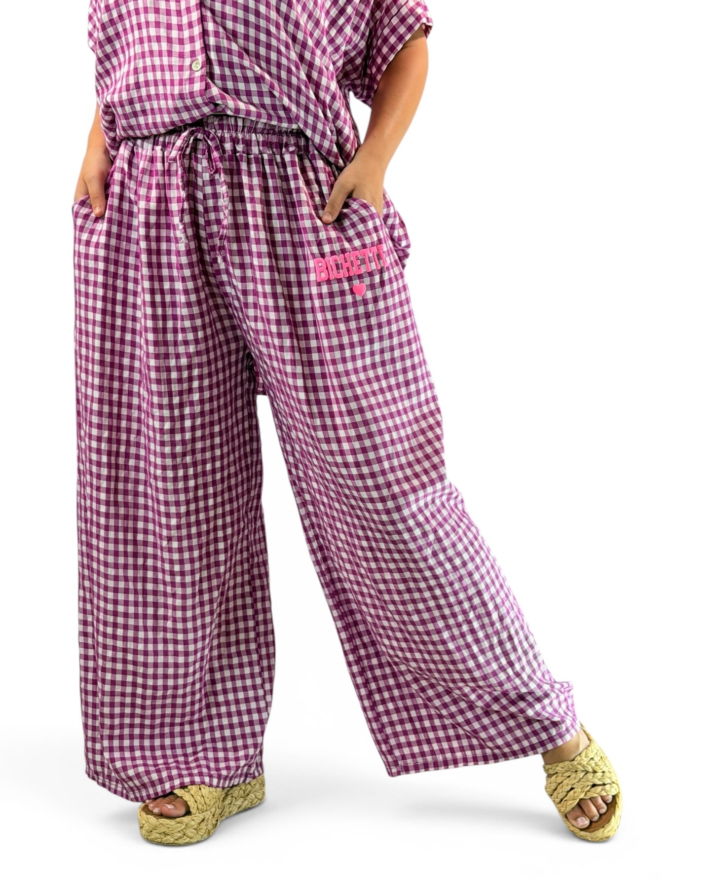 VITO - PANTALON VICHY CYCLAMEN JUSQUA LA TAILLE 52/54