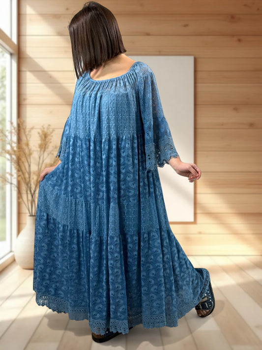 CANNES - ROBE LONGUE BLEUE EN DENTELLE JUSQU'A LA TAILLE 54/56