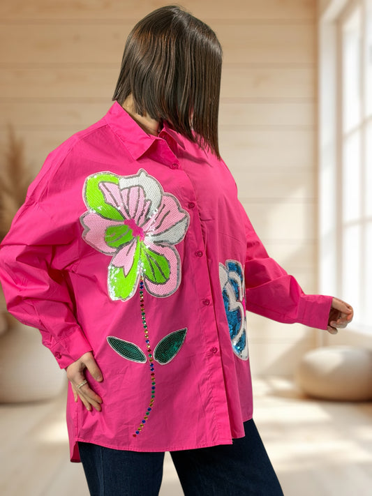 PATOU - CHEMISE OVERSIZE FUCHSIA JUSQU'A LA TAILLE 50/52