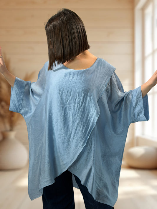 CELESTE - TUNIQUE OVERSIZE BLEUE JUSQU'A LA TAILLE 54