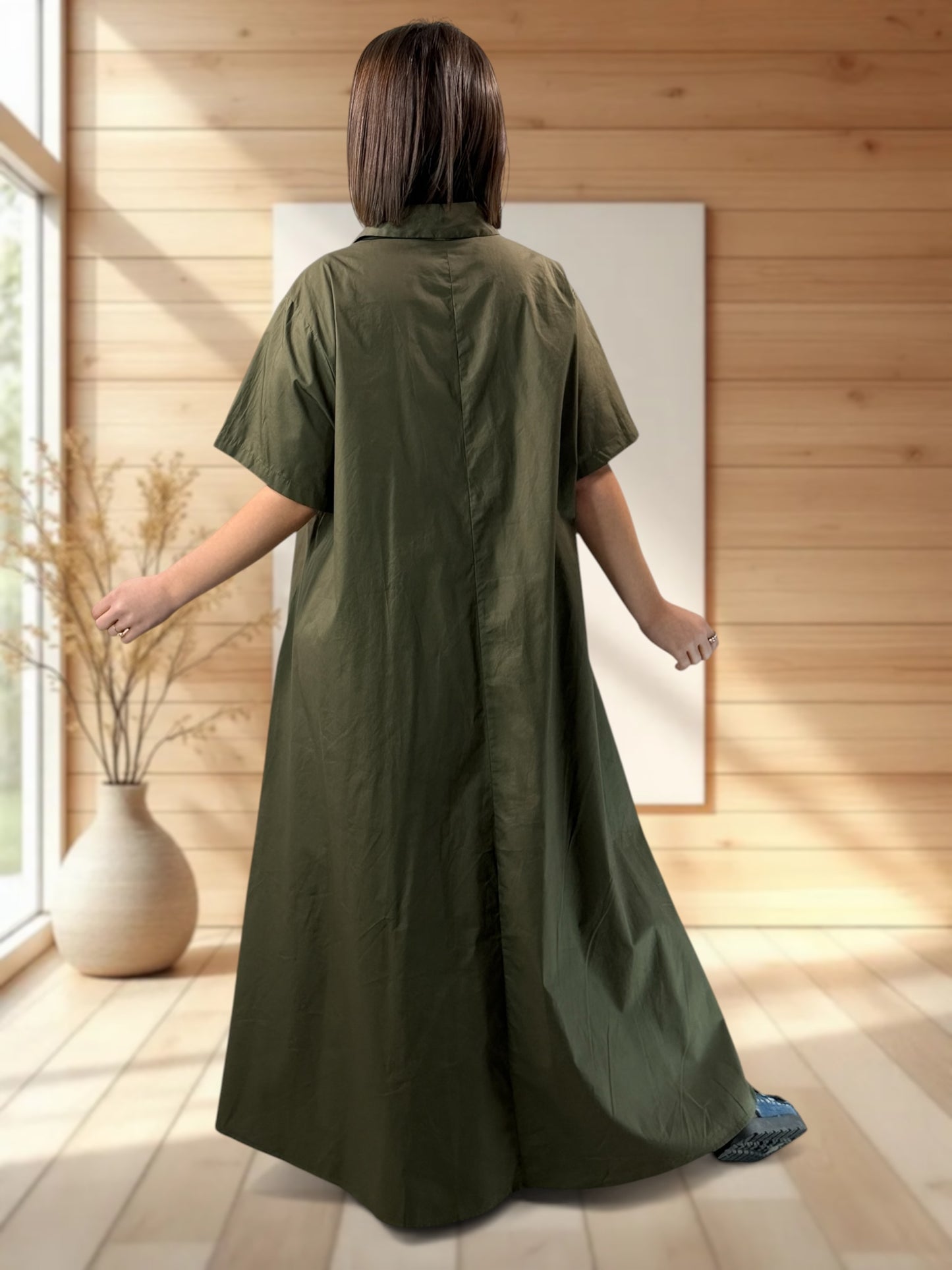 MIRABELLA - ROBE LONGUE KAKI BRODEE JUSQU'A LA TAILLE 48/50