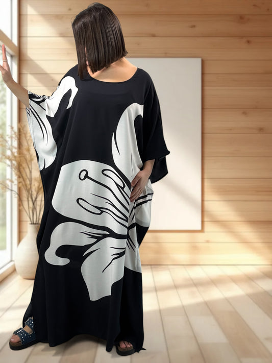 CAMERON - ROBE LONGUE A MOTIF BLANC JUSQU'A LA TAILLE 56/58