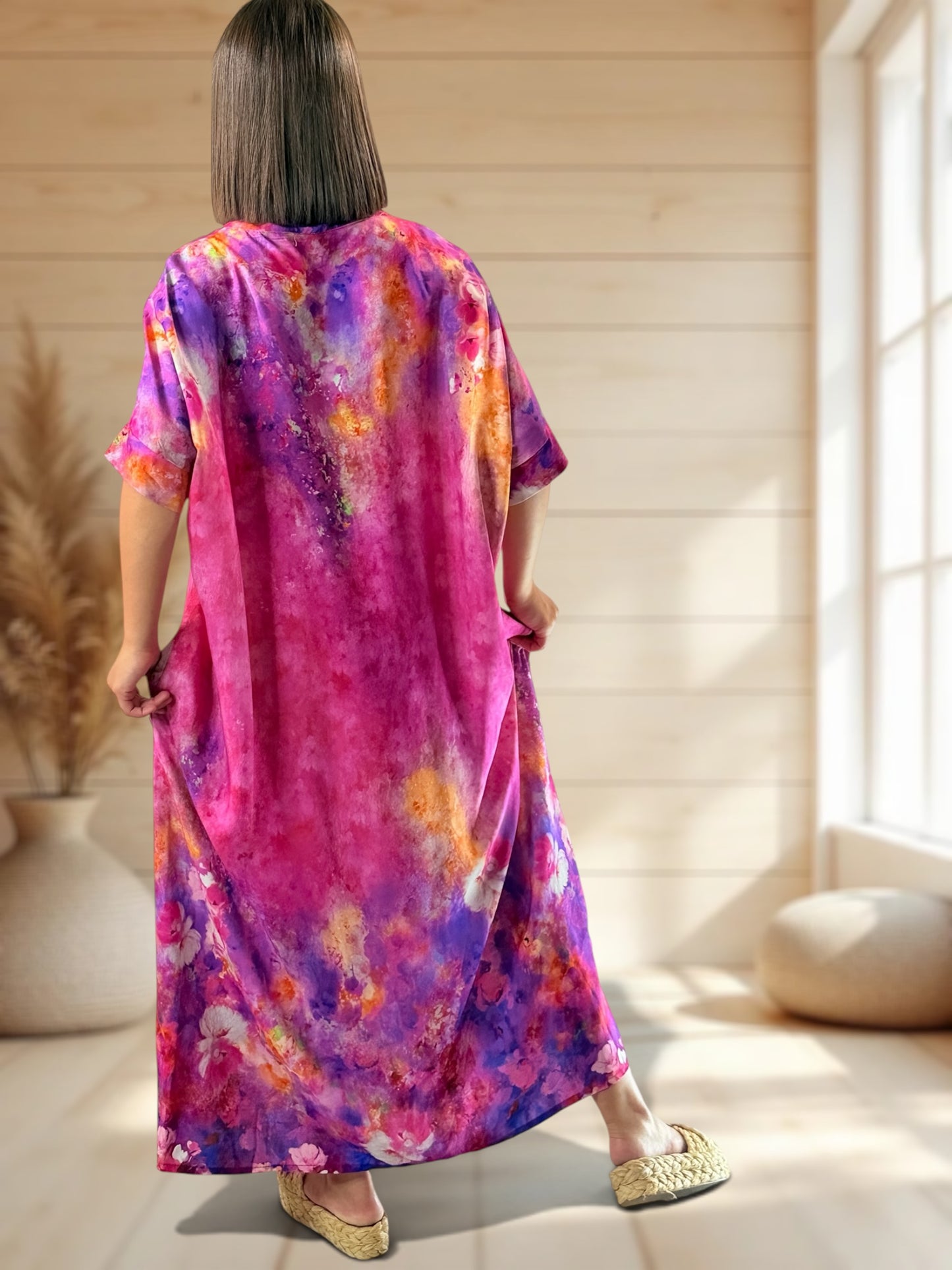 RIVIERA - ROBE OVERSIZE FUCHSIA A MOTIF JUSQU'A LA TAILLE 56