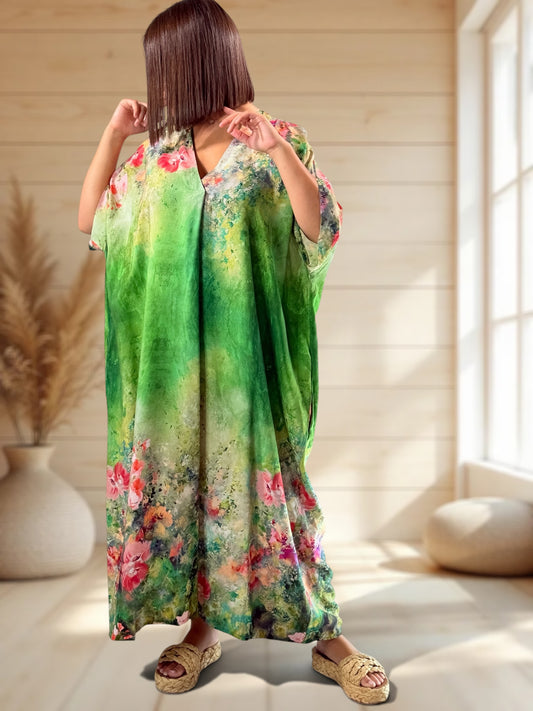 RIVIERA - ROBE OVERSIZE VERTE A MOTIF JUSQU'A LA TAILLE 56