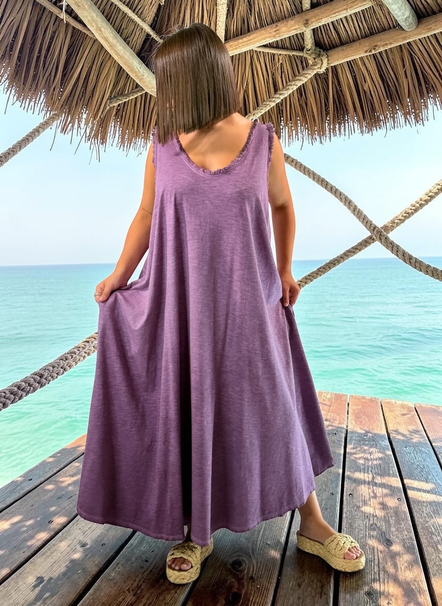 MARISOL - ROBE AMPLE PRUNE EN COTON JUSQU'A LA TAILLE 54