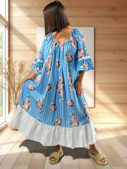 KELLY - ROBE LONGUE VOLANT EN BRODERIE ANGLAISE JUSQU'A LA TAILLE 54