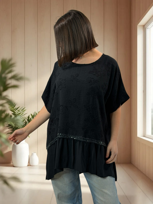 LUCIA - TUNIQUE OVERSIZE NOIRE JUSQU'A LA TAILLE 48/50
