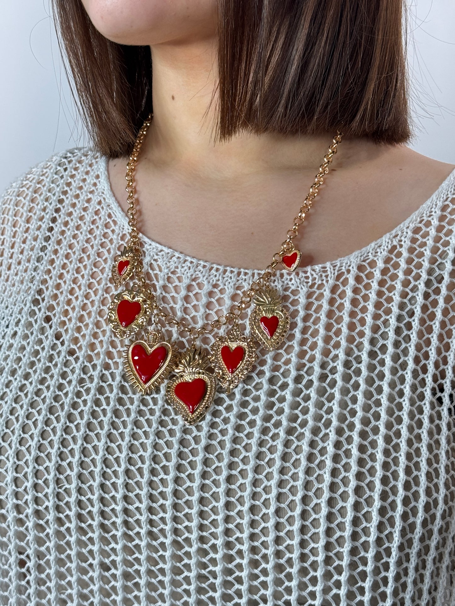 LOVE - TOUR DE COU COEUR ROUGE ET DORE