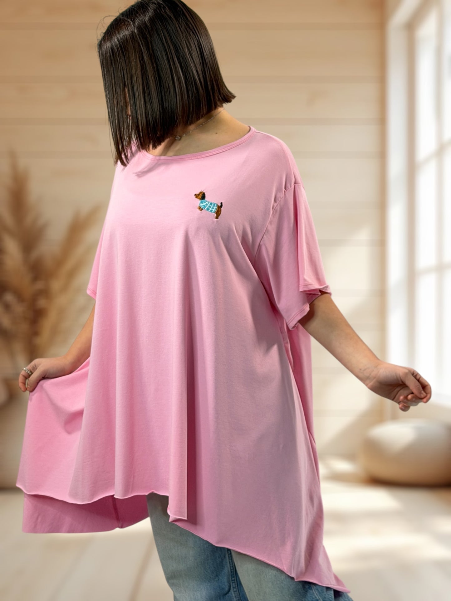 CLOVIS - T-SHIRT OVERSIZE ROSE TAILLE JUSQU'A LA TAILLE 48 A 58