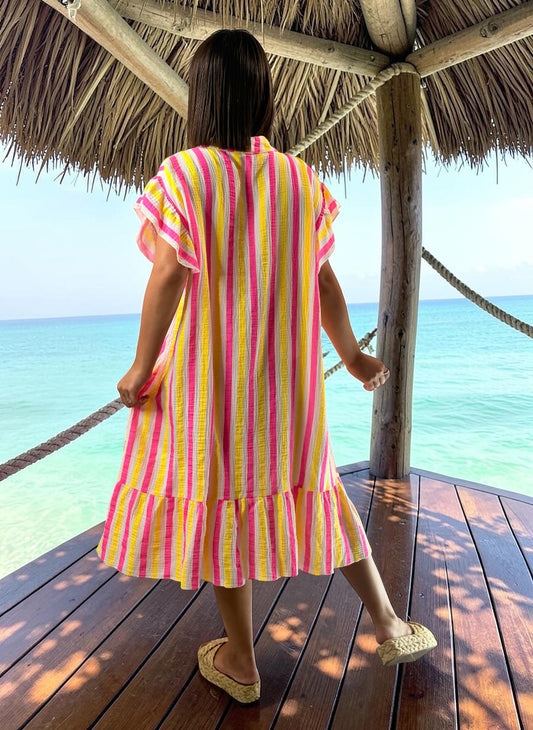 MONICA - ROBE A RAYURE JUSQU'A LA TAILLE 52