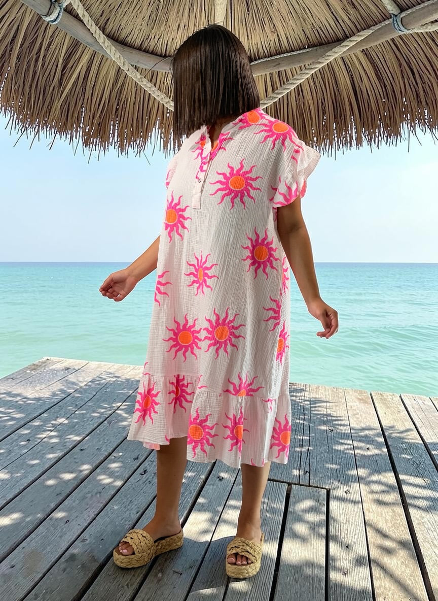 MONICA - ROBE MOTIF SOLEIL JUSQU'A LA TAILLE 52