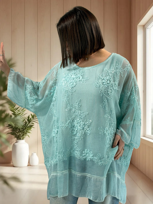 OPHELIE - TUNIQUE OVERSIZE LAGON JUSQU'A LA TAILLE 52